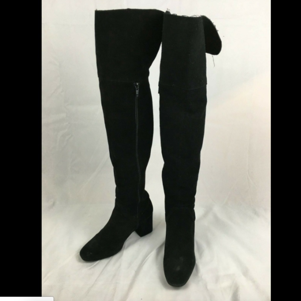 Zara TRF Black Suede Over the Knee Boots 37 6.5